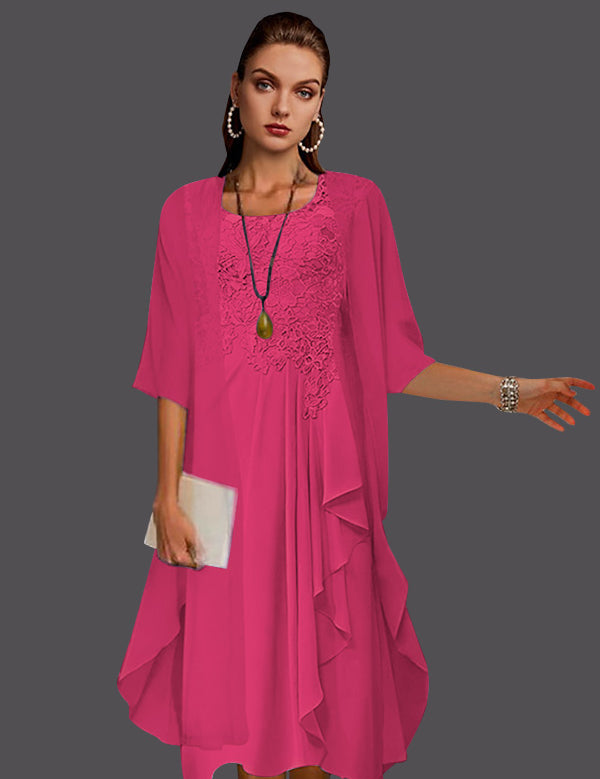 Two Piece A-Line Chiffon Lace Sleeveless Jacket Dresses with Pleats Appliques