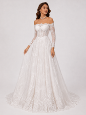 Elegant Off-the-Shoulder Corset Lace A-Line Wedding Dress with Chapel Train