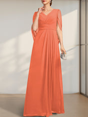 A-line V-Neck Floor-Length Chiffon Mother of the Bride Dress With Pleated