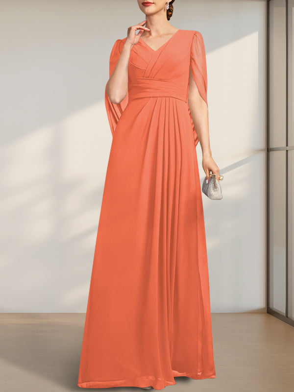 A-line V-Neck Floor-Length Chiffon Mother of the Bride Dress With Pleated