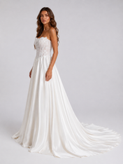 Elegant Strapless Corset Satin A-Line Wedding Dress with Chapel Train