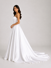 Elegant Strapless Ruched Satin A-Line Wedding Dress with Chapel Train