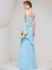 Sky Blue A-Line Cowl Floor-Length Chiffon Bridesmaid Dress With Ruffle