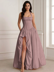 Glamorous Blush Pink Halter Corset Evening Paty Dress Gown