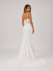 Elegant Lace Bodice Ruched Satin Sheath/Column Wedding Dress with High Slit and Sweep Train