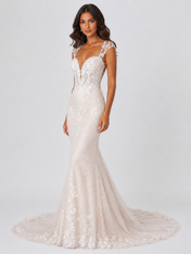 Elegant Lace Applique Cap-Sleeve Mermaid Wedding Dress with Chapel Train