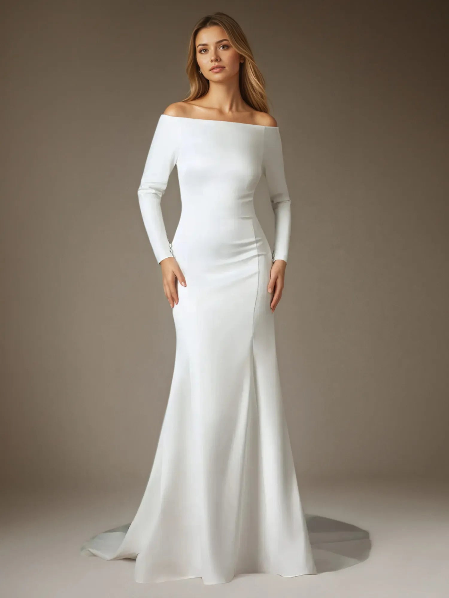 White Mermaid Off the Shoulder Satin Wedding Dress