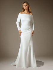 White Mermaid Off the Shoulder Satin Wedding Dress