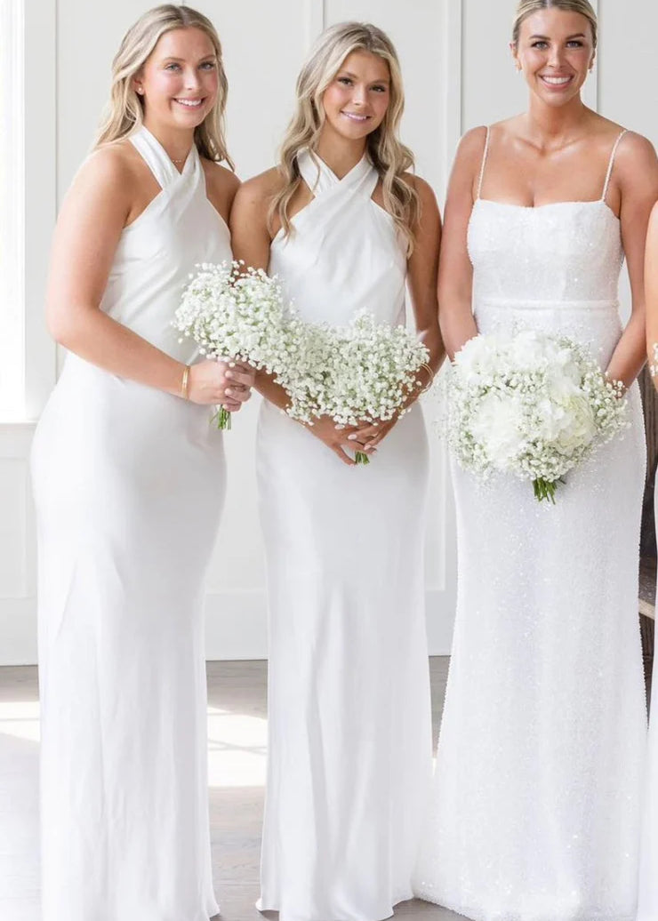 Black Halter Cutout Back Long Bridesmaid Dress