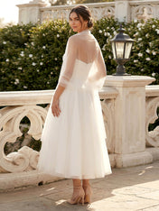 White Sweetheart Tea Length A Line Maxi Gown with Scarf