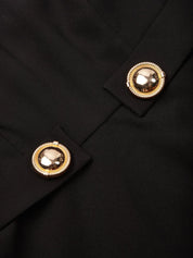 Black Buckle Notched Sleeveless A-Line Midi Dress