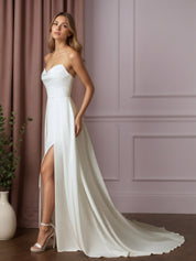 White A-Line Sequins Crepe Back Satin Wedding Dress