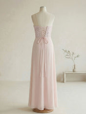 Glamorous Formal Evening Dress Soft Blush Beaded Strapless Slit Gown