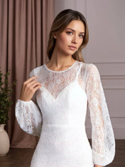 White Mermaid Scoop Neck Lace Wedding Dress