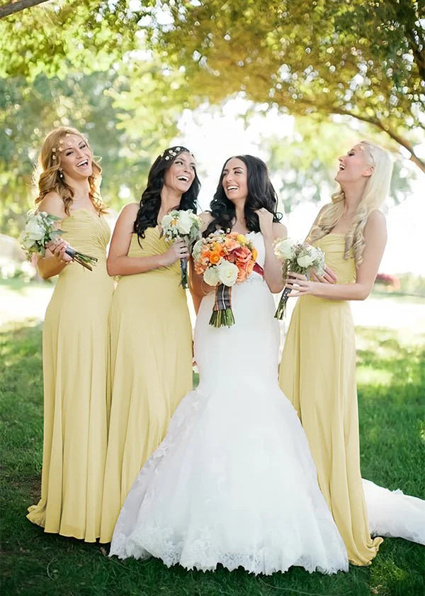 A Line Sweetheart Chiffon Floor Length Pleated Bridesmaid Dresses