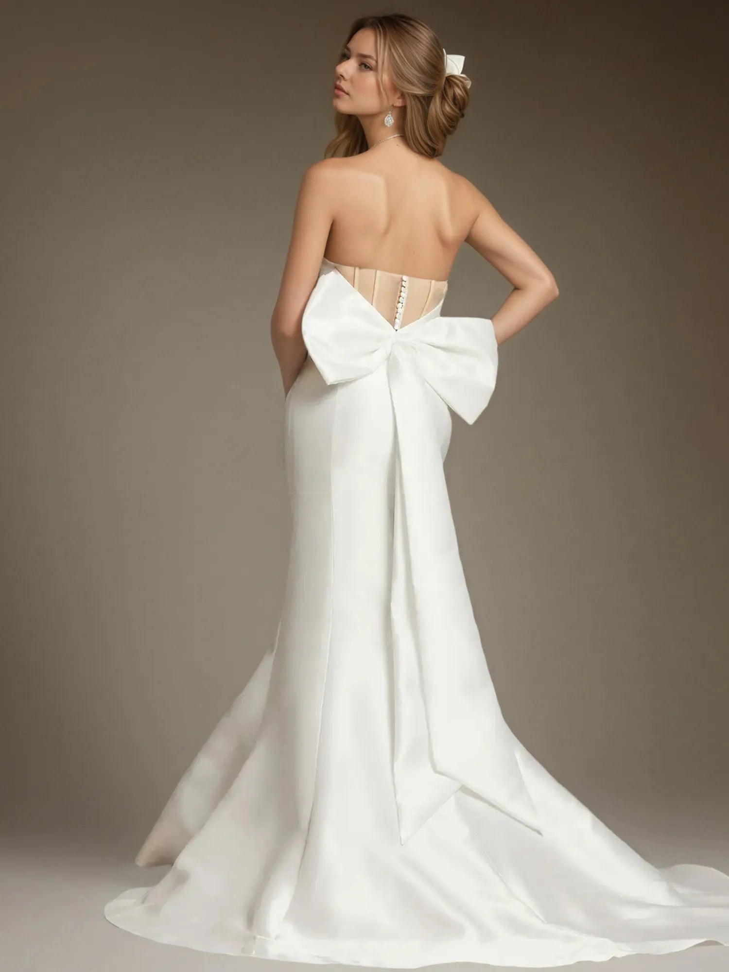 White Mermaid Strapless Bow Wedding Dress
