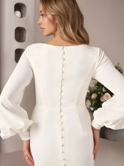 White Sheath Square Neckline Stretch Crepe Wedding Dress