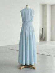 Ethereal Formal Evening Dress Ice Blue Pleated Chiffon Maxi Gown