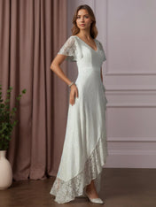 White A-Line V-Neck Lace Wedding Dress