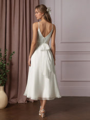 White A-Line V-Neck Pleated Crinkle Chiffon Wedding Dress
