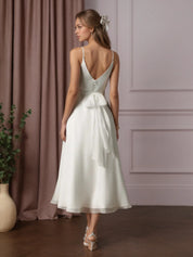 White A-Line V-Neck Pleated Crinkle Chiffon Wedding Dress