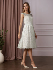 White A-Line Knee-Length Lace Wedding Dress
