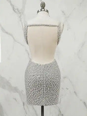 White V Neck Pearl Embellished Short Homecoming Dresses