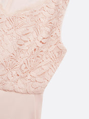 Women Pink Lace V Neck Sleeveless Ankle Length Dressy Jumpsuit