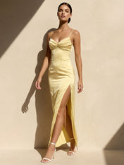Yellow Spaghetti Straps Maxi Dresses for Women Mermaid Evening Dress