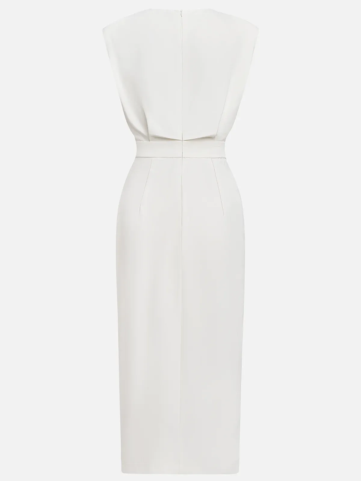 Off White Button Slit Crew Neck Sheath Midi Dress