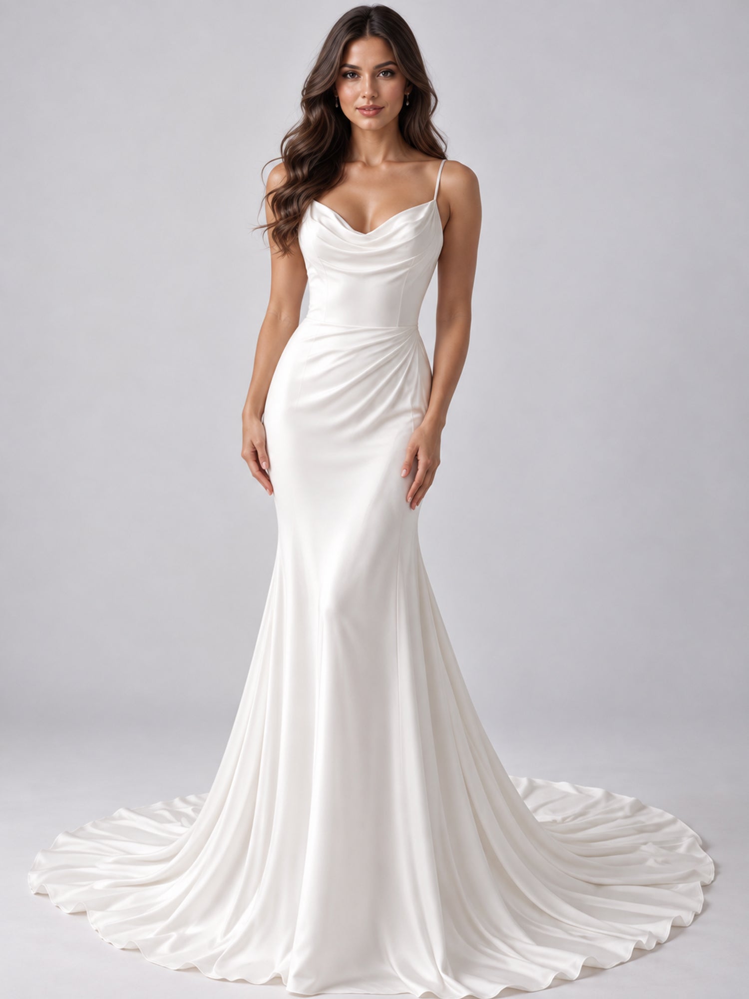 Pure White Cowl-Neck Spaghetti Strap Mermaid Wedding Dress