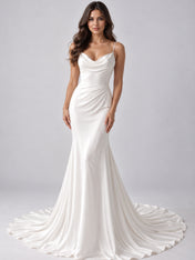 Pure White Cowl-Neck Spaghetti Strap Mermaid Wedding Dress