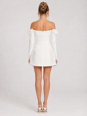 Off-the-Shoulder 3D Floral Long Sleeve A-Line Mini Wedding Dress