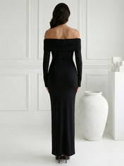 Black Long Sleeves Strapless Mermaid Satin Maxi Dress