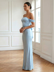 Light Blue Off the Shoulder Mermaid Maxi Dress