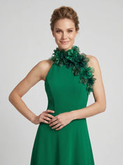 Halter Neck A-Line Chiffon Mother of the Bride Dress with 3D Floral Neckline Adornment