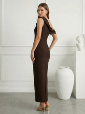 Black One Shoulder Maxi Dress Prom Dress Tea Length