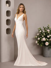 White Mermaid Lace Satin Wedding Dress