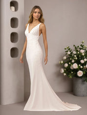 White Mermaid Lace Satin Wedding Dress