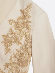 Women Apricot Applique Embroidery Deep V Neck Long Sleeve Dressy Coat With Pants Two-Piece Set