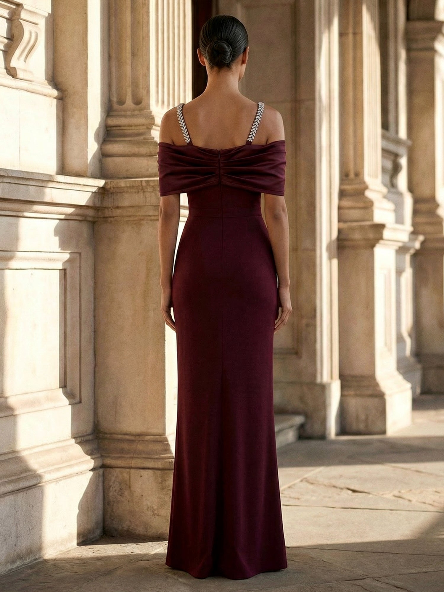 Burgundy Off the Shoulder Maxi Dresses with Beads Mermaid Evening Dress