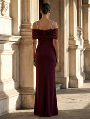 Burgundy Off the Shoulder Maxi Dresses with Beads Mermaid Evening Dress