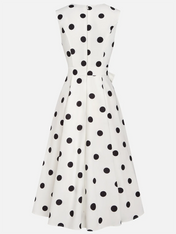 White Polka Dots V Neck Sleeveless A-Line Midi Dress