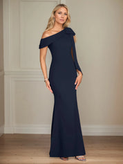 Trumpet/Mermaid One Shoulder Sleeveless Stretch Crepe Mother of the Bride Dress With Bow