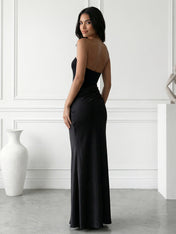 Black Hollowed Strapless Mermaid Maxi Dresses with Pleat