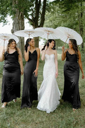 Hunter Green Silk Satin Cowl Neck Bridesmaid Dresses