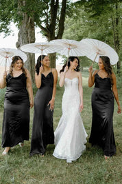 Hunter Green Silk Satin Cowl Neck Bridesmaid Dresses