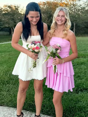 Strapless Ruched Ruffle Mini Homecoming Dress