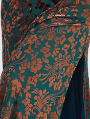 Vintage Plain V-Neck Short Sleeves Velvet Tea-Length Mother of the Bride Dress With Slit