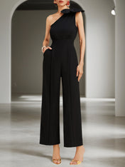 Black 3D Floral One Shoulder H-Line Jumpsuit